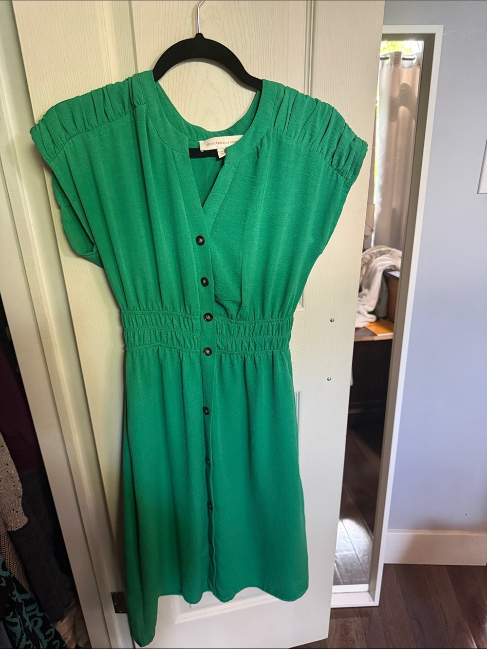 Monteau Emerald Green Button-Front Midi Dress